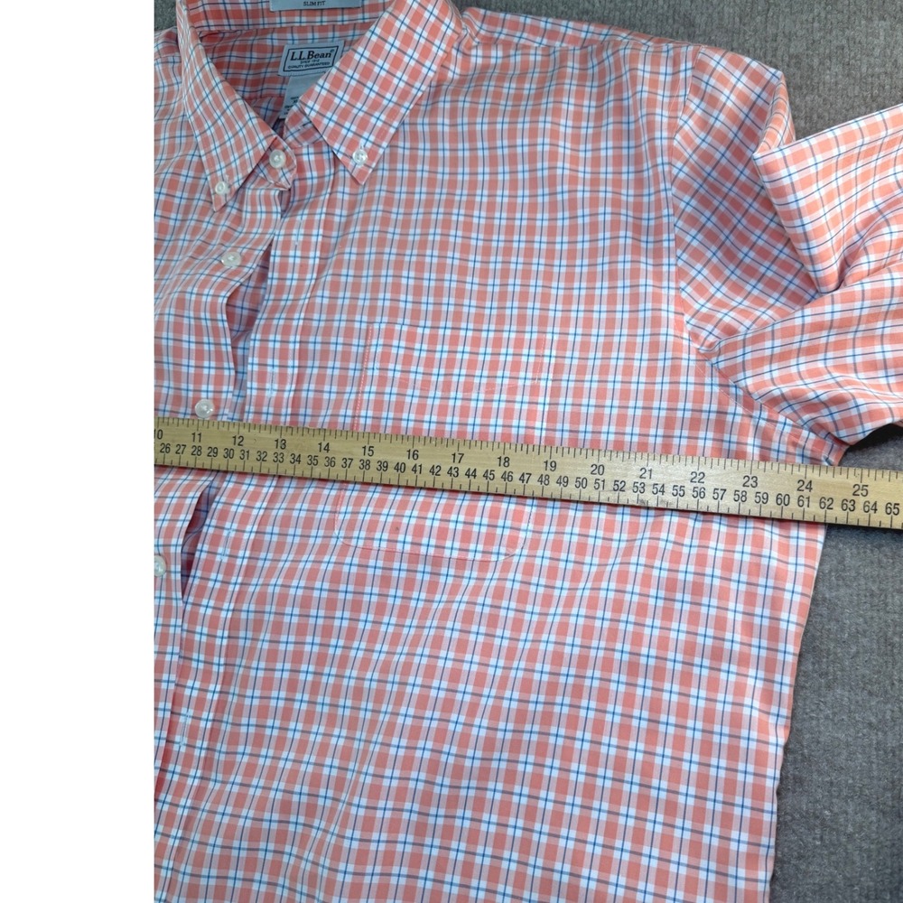 LL Bean Mens XL Slim Fit Wrinkle Free Plaid Button Down Shirt Orange Blue 301284 - Picture 6 of 6